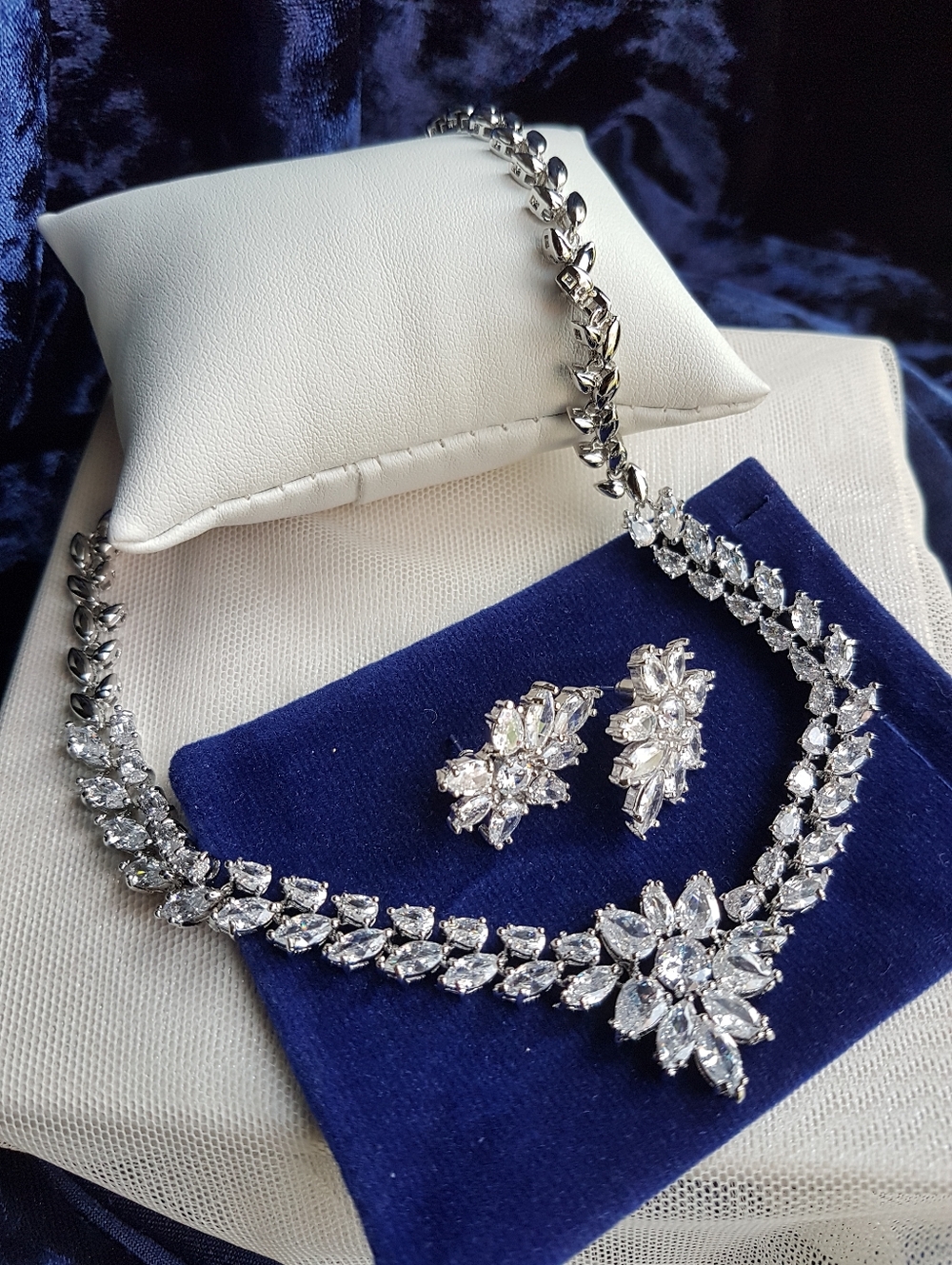 Swarovski Elements Platinum Teardrop Gemstone Statement Tennis Necklace NEW